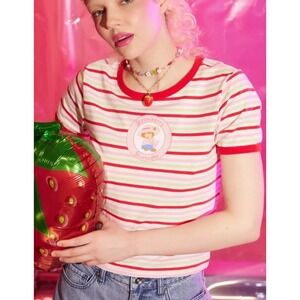 Strawberry Shortcake Striped Ringer Tee T-Shirt Teens Juniors XL Graphic